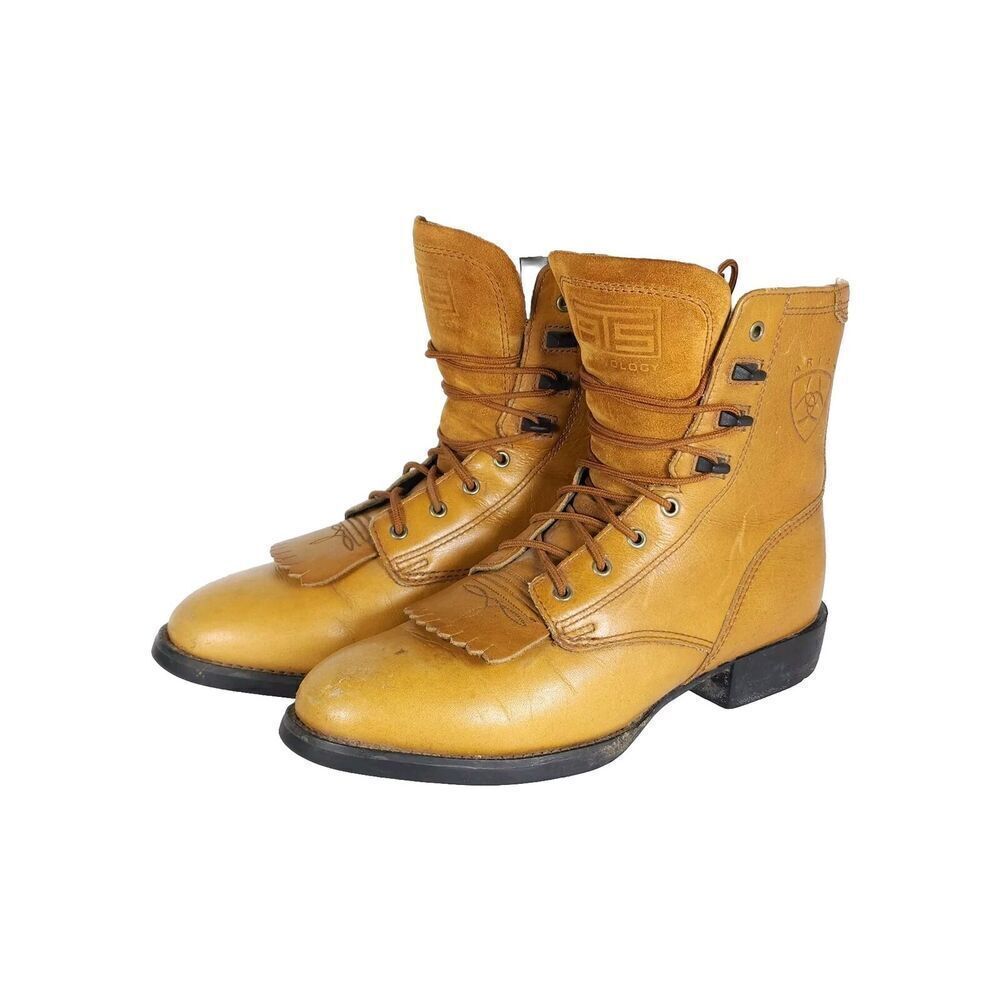 ARIAT Women's VTG 90's Cobalt US6B Tan Leather Lacer Western Ankle Booties Boots